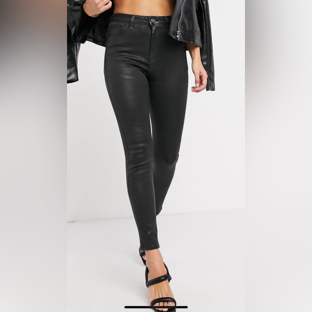 ASOS DESIGN high rise 'lift and contour' skinny jeans in coated black